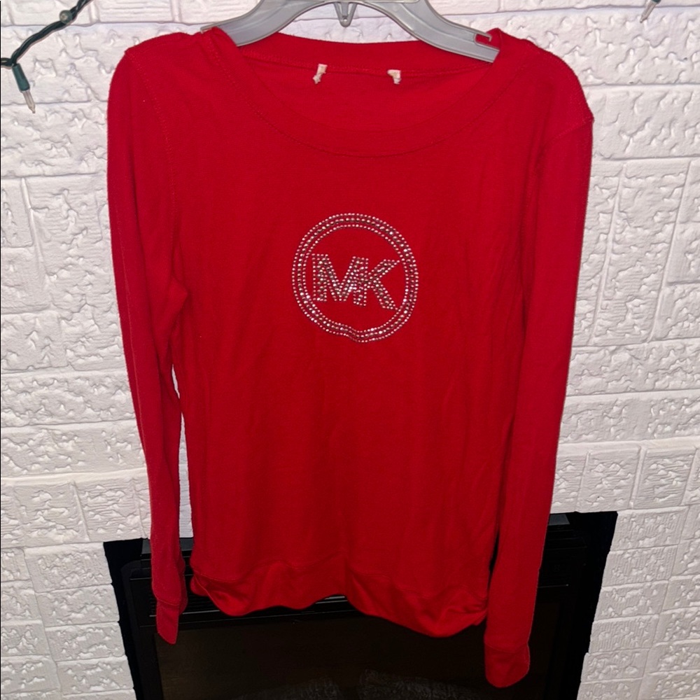 Michael Kors Vibrant Red Rhinestone Logo Top